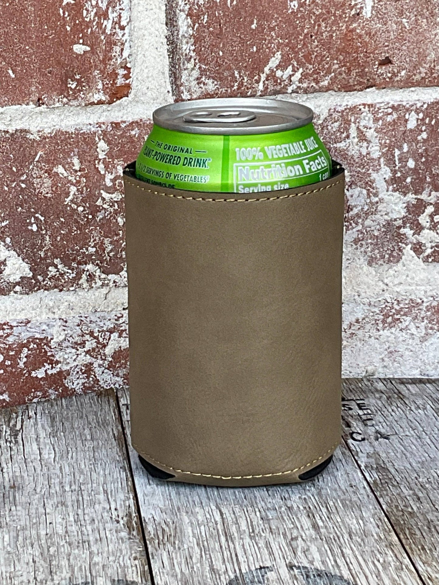 Ready to Customize Leatherette Standard Koozie: TAN (engraved black)