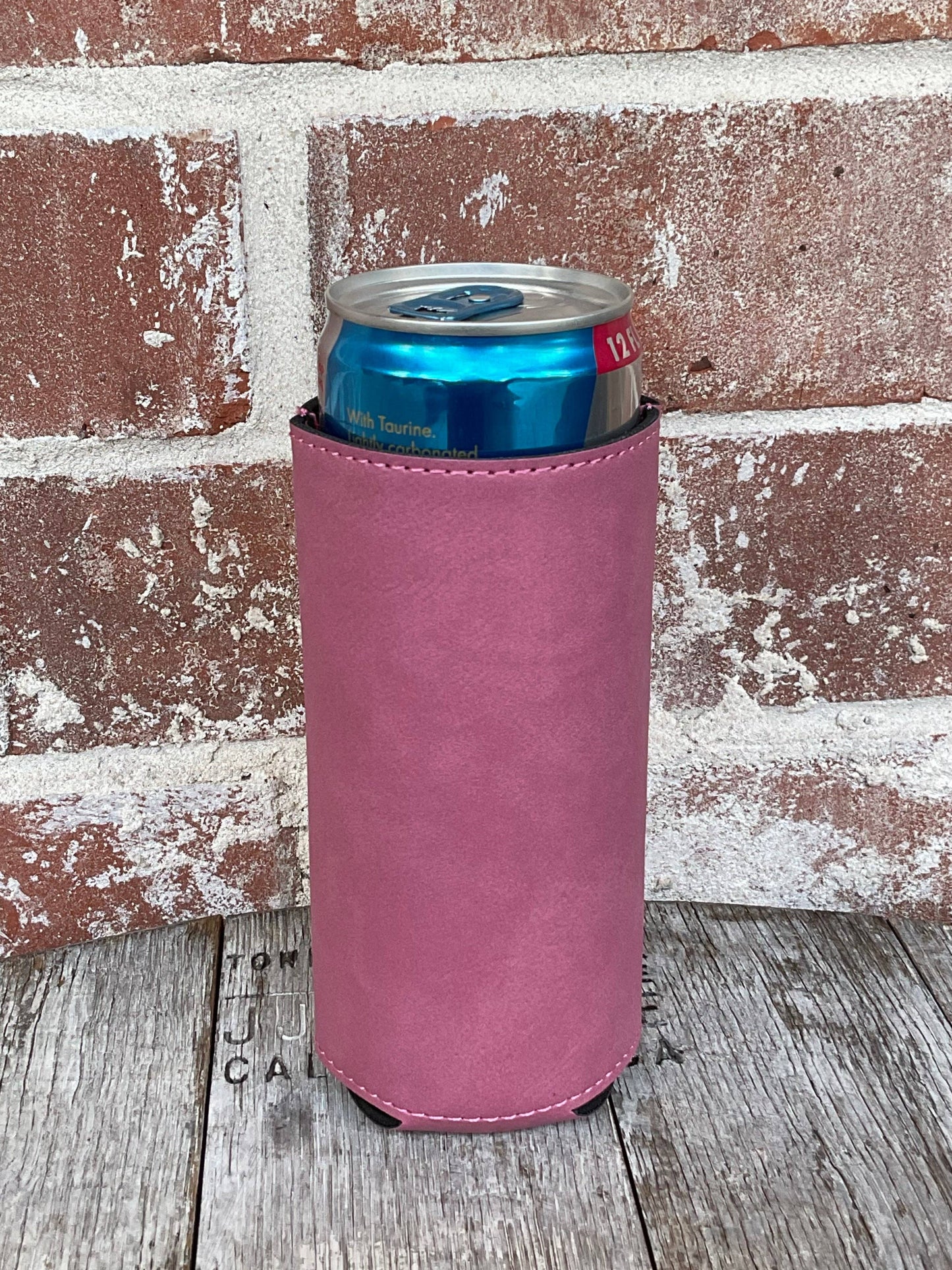 Ready to Customize Leatherette Slim Koozie: PINK (engraves black)