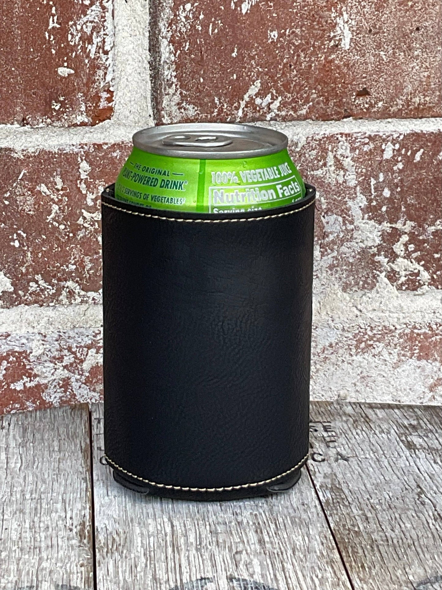Ready to Customize Leatherette Standard Koozie: BLACK (engraves gold)