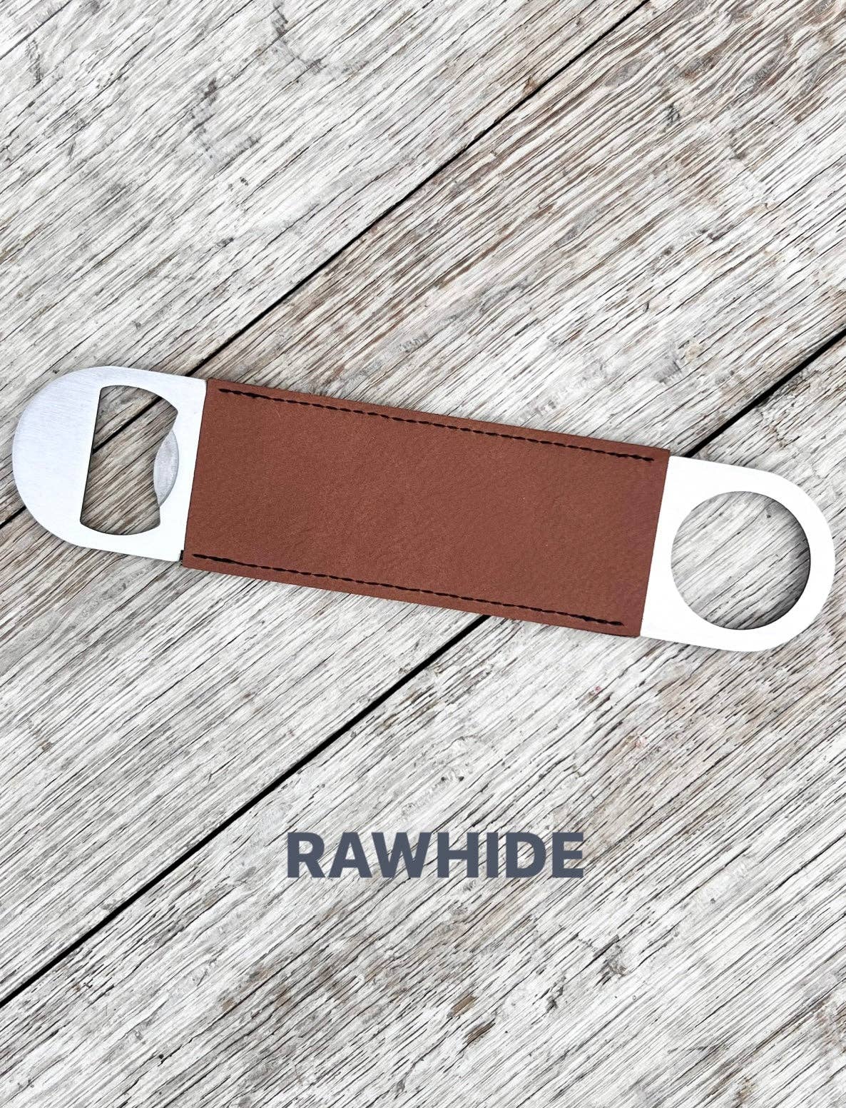 Laserable Leatherette/Cork Paddle Style Bottle Opener: RAWHIDE (engraves black)