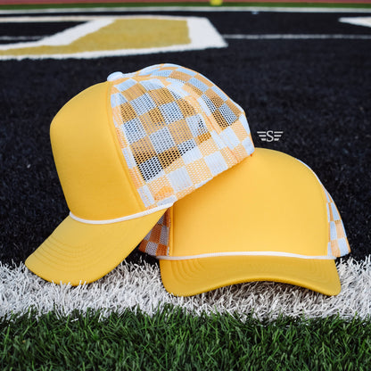 Ready to Customize Checkered Mesh Back Cap: Coral/ Mint