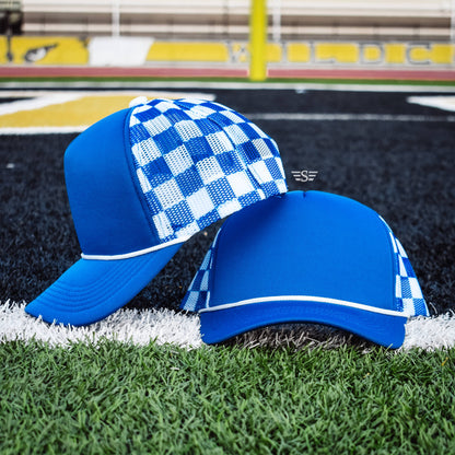 Ready to Customize Checkered Mesh Back Cap: Coral/ Mint