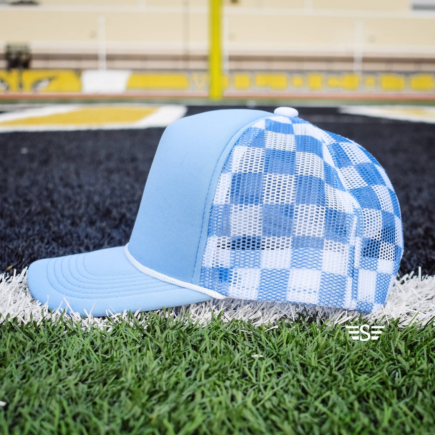 Ready to Customize Checkered Mesh Back Cap: Coral/ Mint