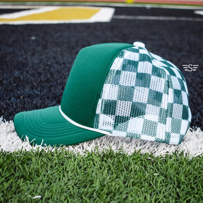 Ready to Customize Checkered Mesh Back Cap: Coral/ Mint
