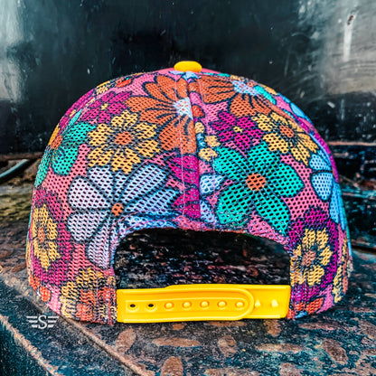 Ready to Customize Magna Pony Floral Mesh Back Cap: Salmon/ Turquoise Tri Color
