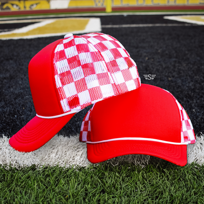 Ready to Customize Checkered Mesh Back Cap: Coral/ Mint